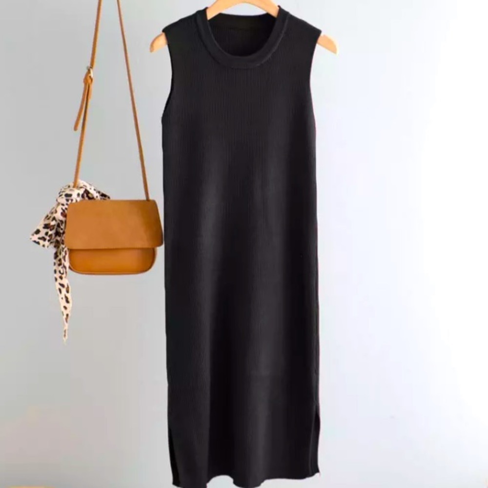 Anthropologie Black Sleeveless Ribbed Dress